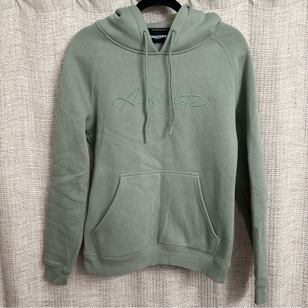 Alphalete Fleece Hoodie Sage Green Sz Small Athletic Gym Wear Cozy Hooded Jacket